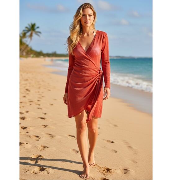 SOMMER SWIN Madeira Wrap Dress Cover Up Sheer Fit M Cruise Collection Viscose - Picture 1 of 10